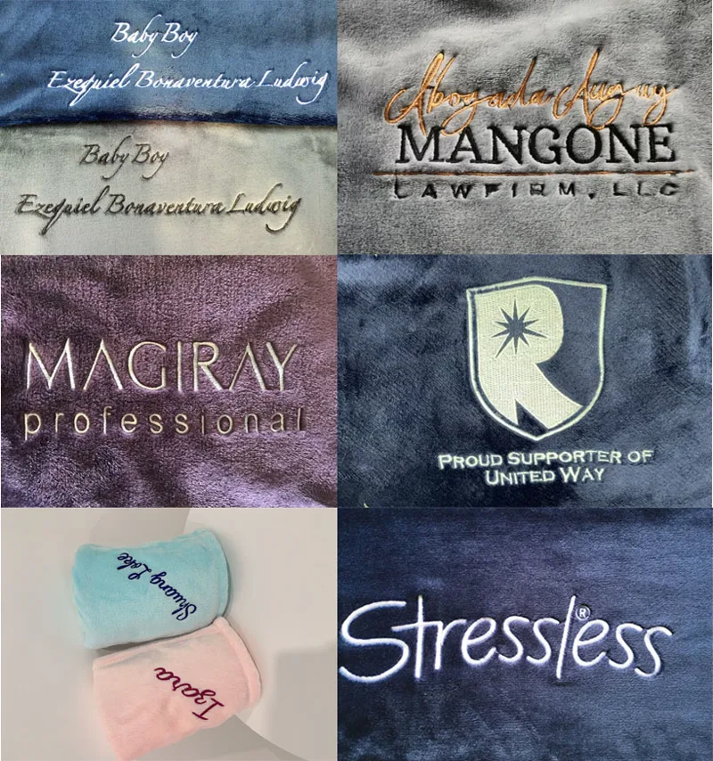 Custom embroidered logos on fleece blankets