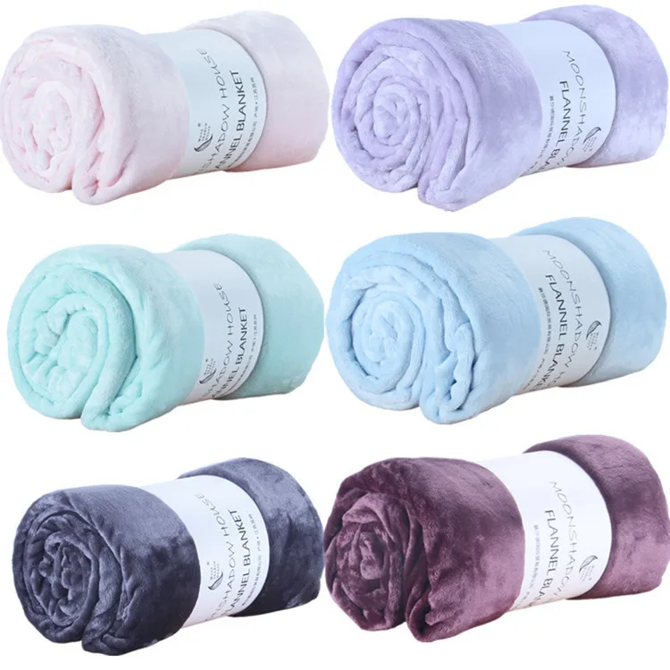 Solid color flannel fleece blankets in pastel colors