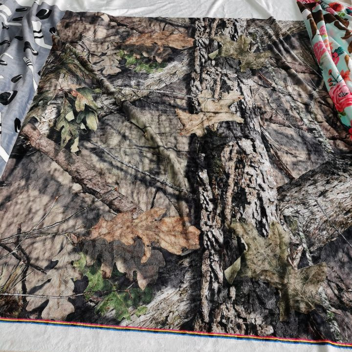 Camo forest design comparison: original digital file versus sublimation printed blanket sample