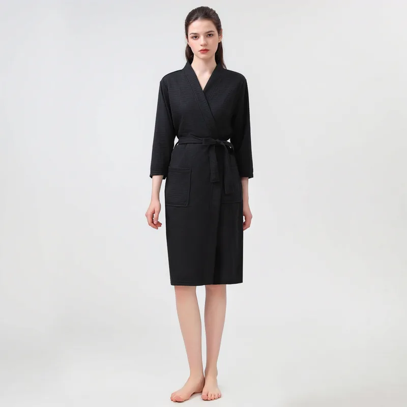 Black fleece bathrobe