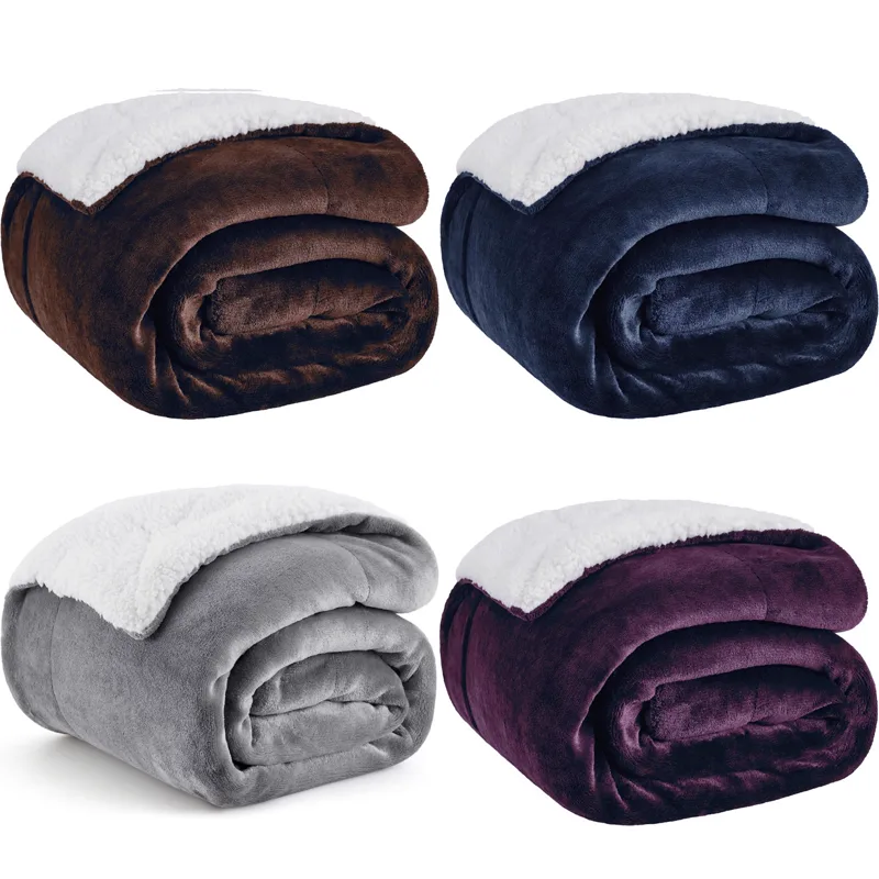 Reversible sherpa fleece blankets in four colors